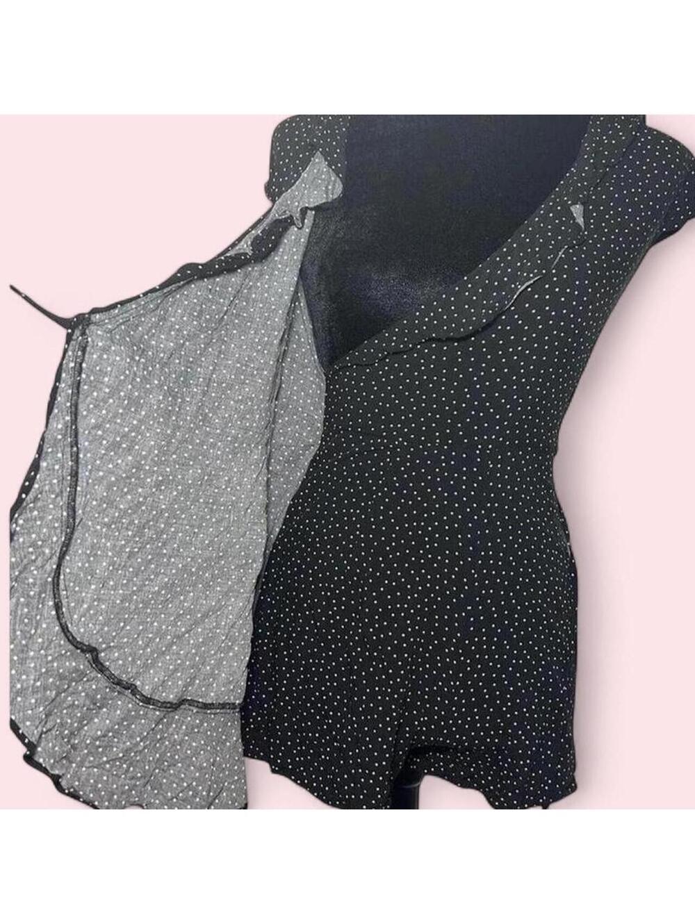 Y2K Style Garage X Sierra Furtado Black And White Polka Dot Wrap Romper - Picture 5 of 5